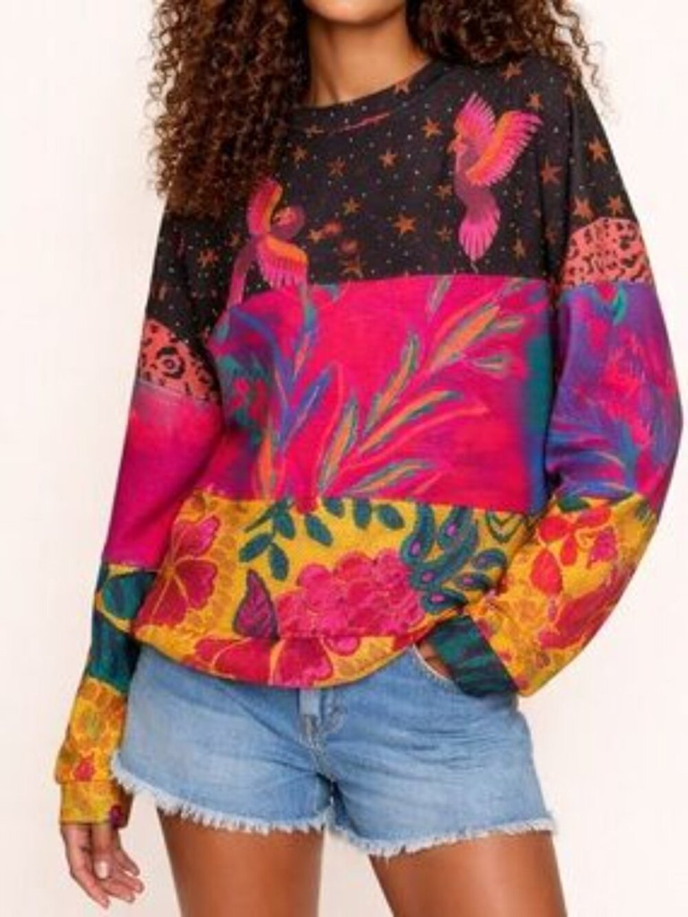 Farm Rio Mixed Print Tunic Sweatshirt Sz L - Picture 2 of 11